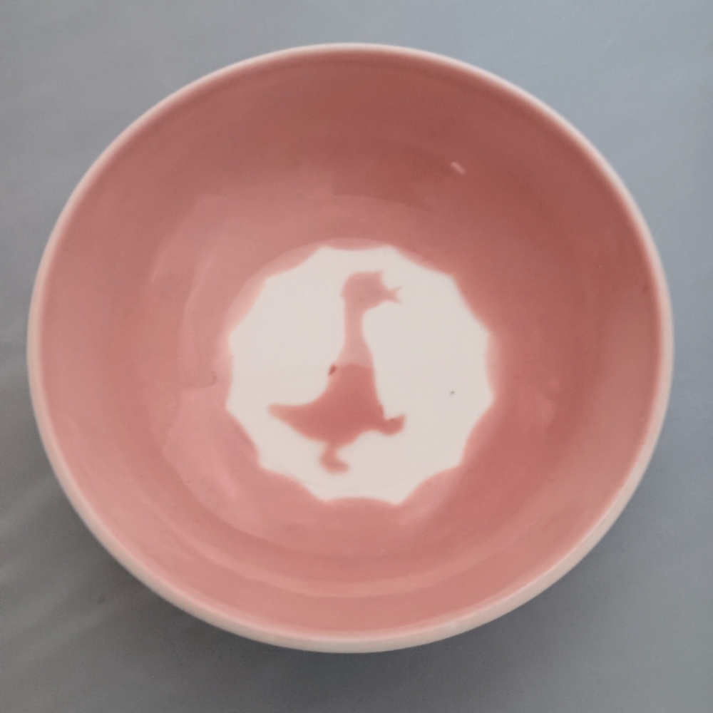 Vintage 40s 50s Pink Duck Child's Cereal Bowl by Continental Kilns